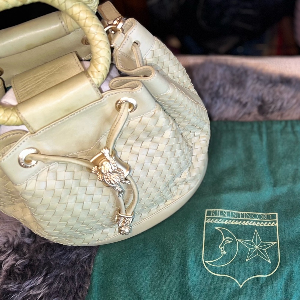 KIESELTEIN-CORD- VINTAGE Basket weave bucket tote.